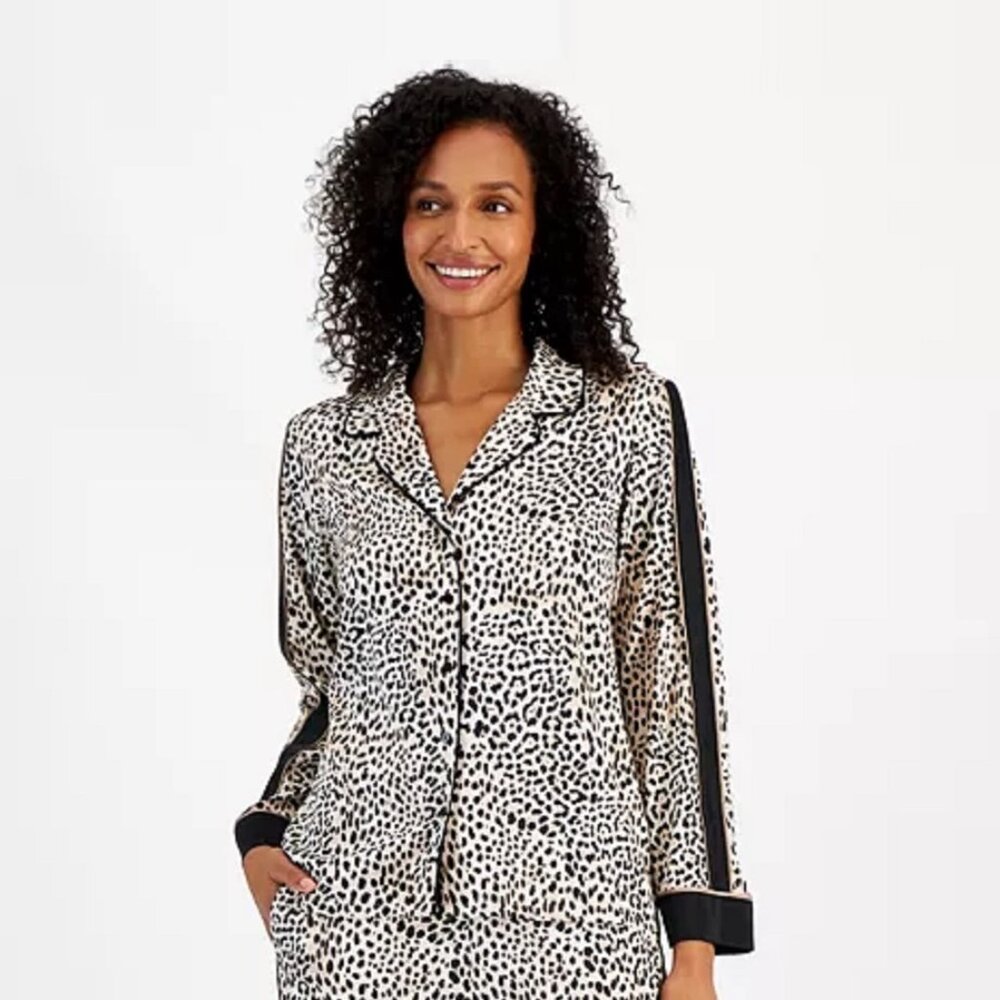 Women's Sz XL new I.N.C. International Concepts Piped-Trim Satin Pajama Top - Picture 2 of 5